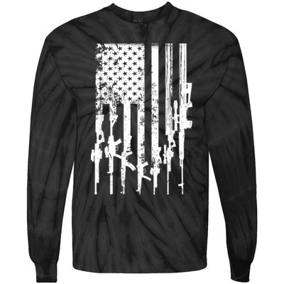 Patriotic American Rifle Flag Pro Gun Gifts Tie-Dye Long Sleeve Shirt