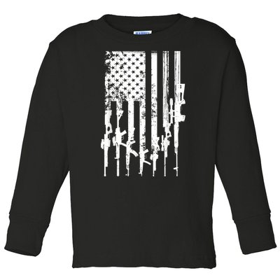 Patriotic American Rifle Flag Pro Gun Gifts Toddler Long Sleeve Shirt