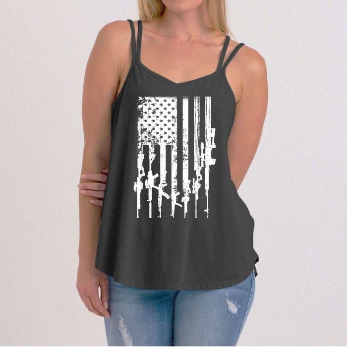 Patriotic American Rifle Flag Pro Gun Gifts Women's Strappy Tank