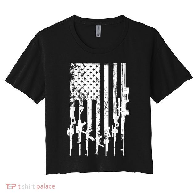 Patriotic American Rifle Flag Pro Gun Gifts Crop Top
