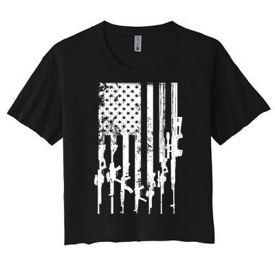 Patriotic American Rifle Flag Pro Gun Gifts Women's Crop Top Tee