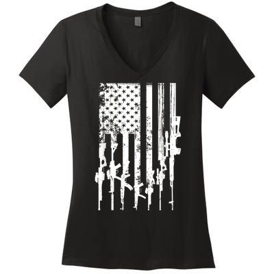 Patriotic American Rifle Flag Pro Gun Gifts Women's V-Neck T-Shirt