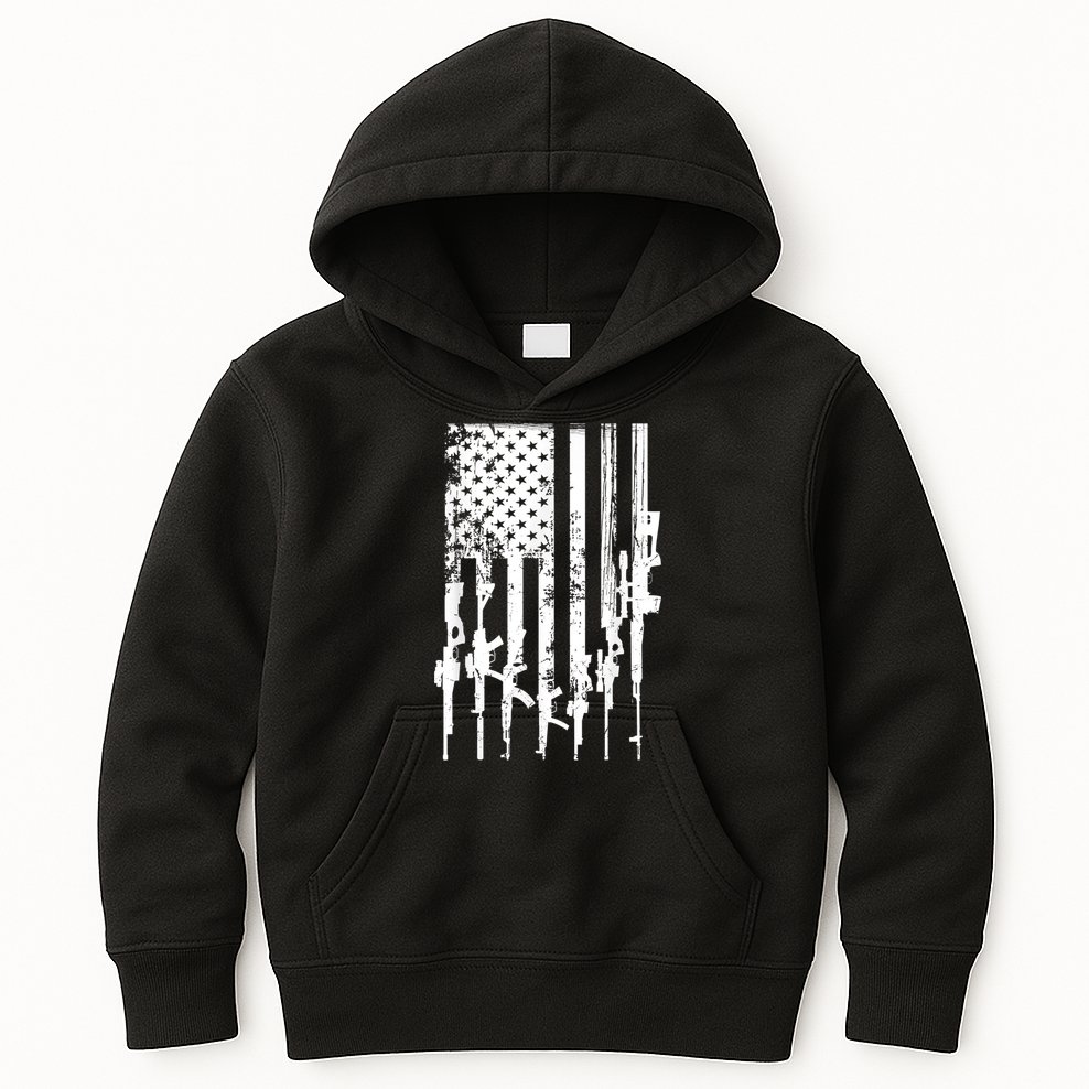 Patriotic American Rifle Flag Pro Gun Gifts Kids Hoodie