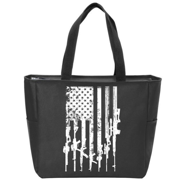 Patriotic American Rifle Flag Pro Gun Gifts Zip Tote Bag