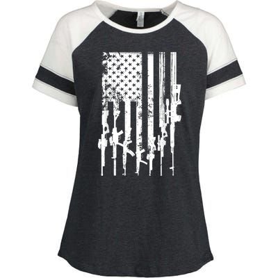 Patriotic American Rifle Flag Pro Gun Gifts Enza Ladies Jersey Colorblock Tee