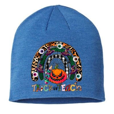 Pumpkins And Rainbow Trick Or Teach Teacher Halloween Funny Gift Sustainable Beanie