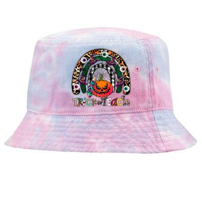 Pumpkins And Rainbow Trick Or Teach Teacher Halloween Funny Gift Tie-Dyed Bucket Hat