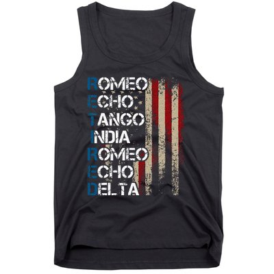 Phonetic Alphabet Retired Veteran Retirement Army Military Tank Top