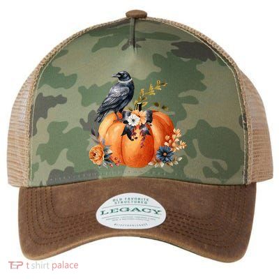 Pretty Autumn Raven Floral Pumpkin Fall Lover Legacy Tie Dye Trucker Hat