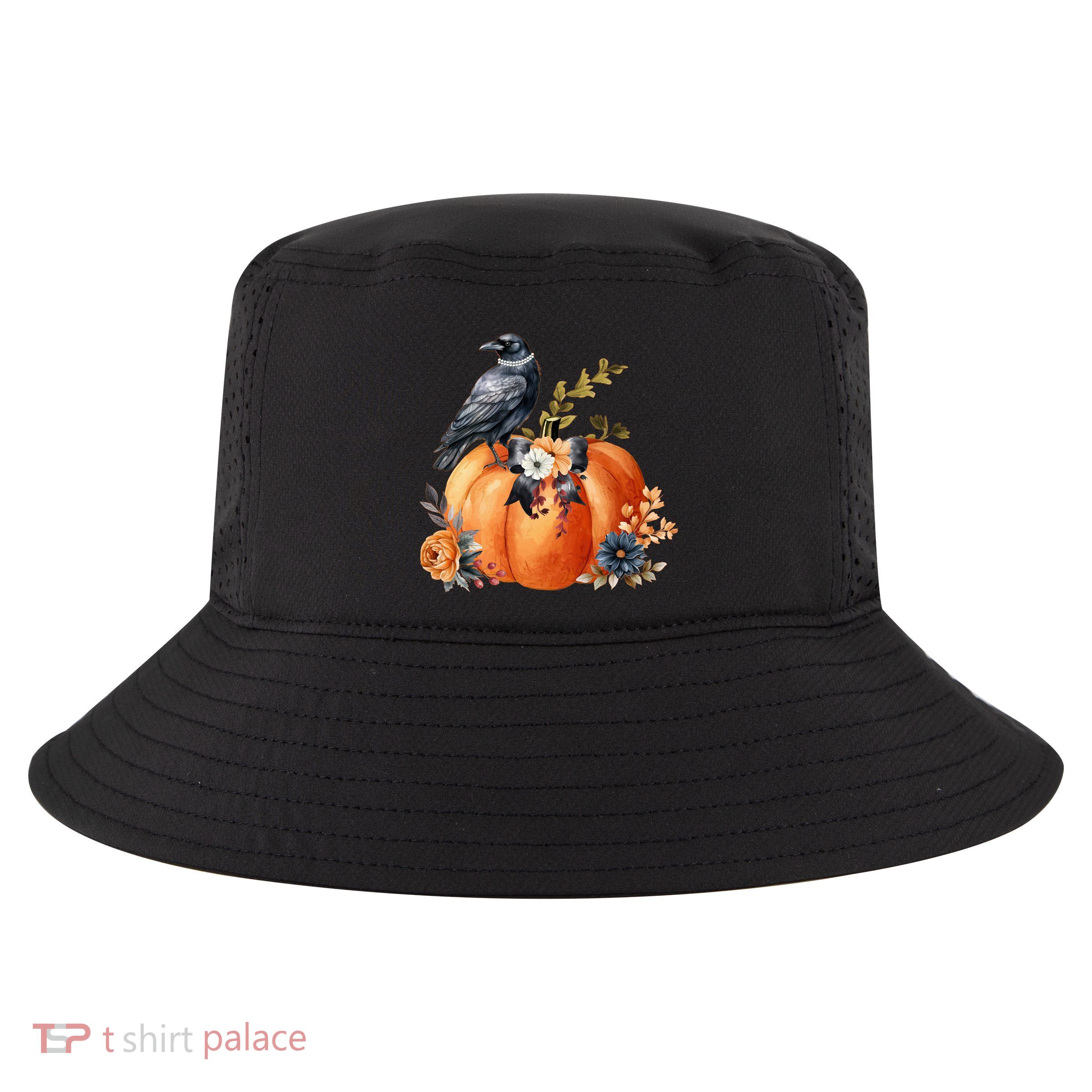 Pretty Autumn Raven Floral Pumpkin Fall Lover Cool Comfort Performance Bucket Hat