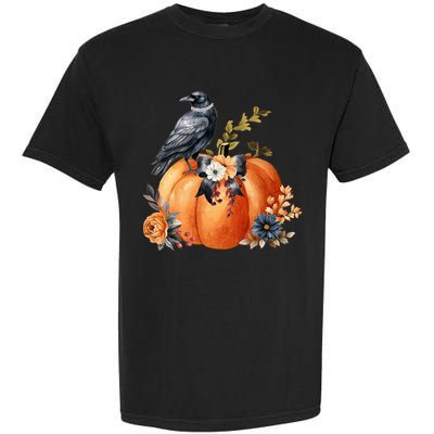 Pretty Autumn Raven Floral Pumpkin Fall Lover Garment-Dyed Heavyweight T-Shirt