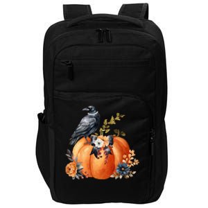 Pretty Autumn Raven Floral Pumpkin Fall Lover Impact Tech Backpack