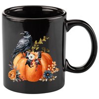 Pretty Autumn Raven Floral Pumpkin Fall Lover 11oz C Handle Ceramic Mug
