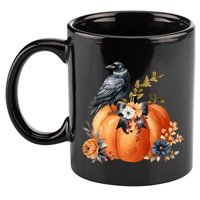 Pretty Autumn Raven Floral Pumpkin Fall Lover 11oz C Handle Ceramic Mug