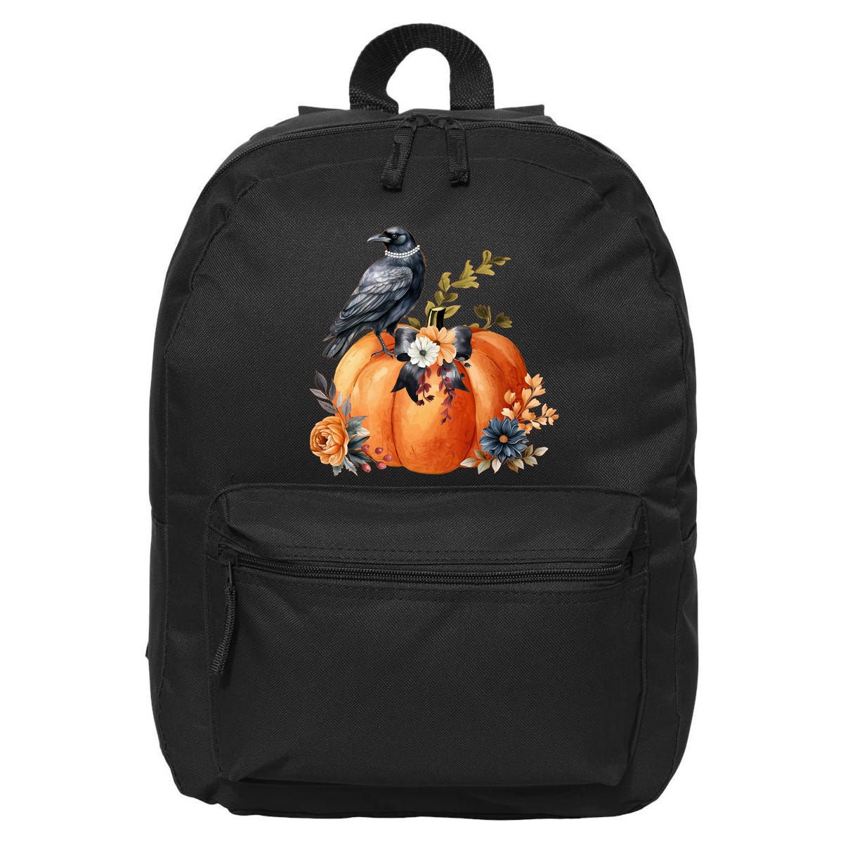 Pretty Autumn Raven Floral Pumpkin Fall Lover 16 in Basic Backpack