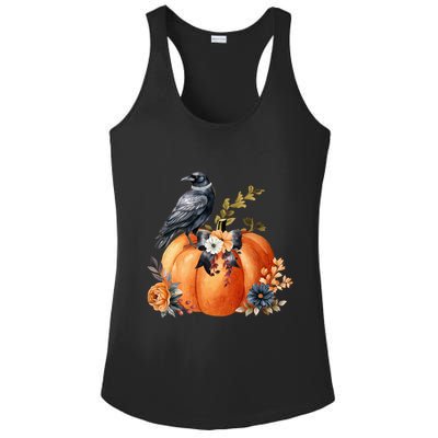 Pretty Autumn Raven Floral Pumpkin Fall Lover Ladies PosiCharge Competitor Racerback Tank