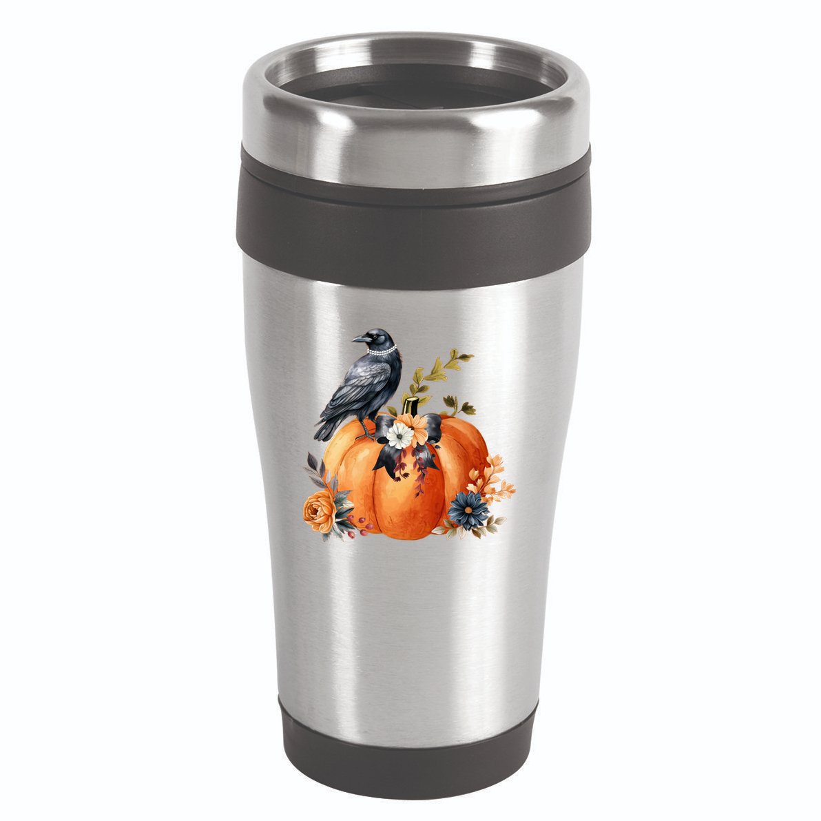 Pretty Autumn Raven Floral Pumpkin Fall Lover 16oz Travel Tumbler