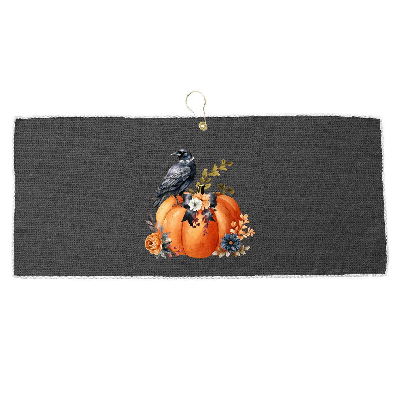 Pretty Autumn Raven Floral Pumpkin Fall Lover Large Microfiber Waffle Golf Towel