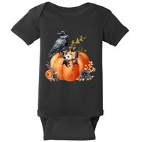 Pretty Autumn Raven Floral Pumpkin Fall Lover Baby Bodysuit