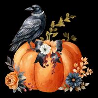 Pretty Autumn Raven Floral Pumpkin Fall Lover Baby Bodysuit