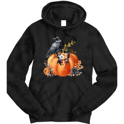 Pretty Autumn Raven Floral Pumpkin Fall Lover Tie Dye Hoodie