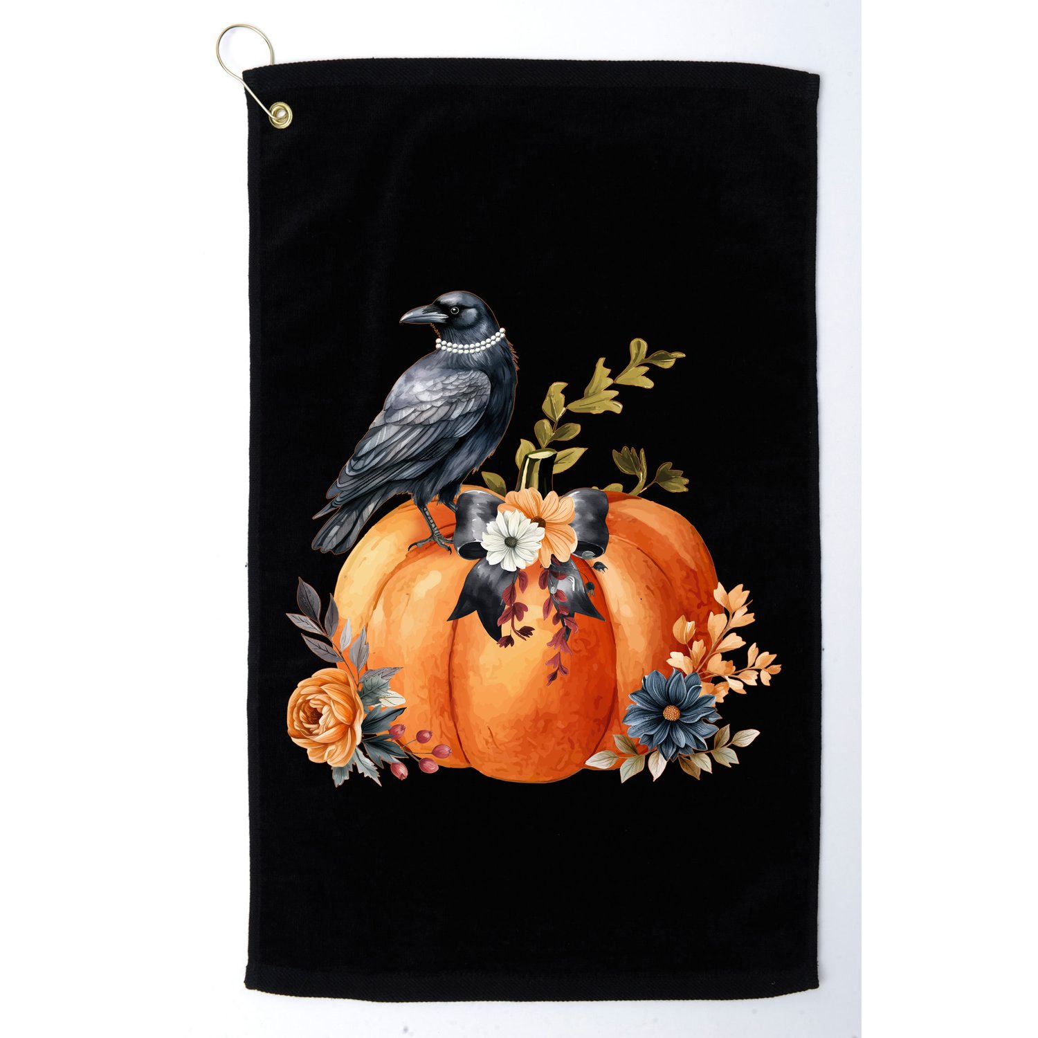 Pretty Autumn Raven Floral Pumpkin Fall Lover Golf Towel