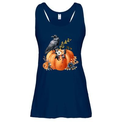 Pretty Autumn Raven Floral Pumpkin Fall Lover Ladies Essential Flowy Tank