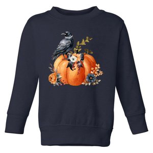 Pretty Autumn Raven Floral Pumpkin Fall Lover Toddler Sweatshirt