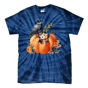 Pretty Autumn Raven Floral Pumpkin Fall Lover Tie-Dye T-Shirt