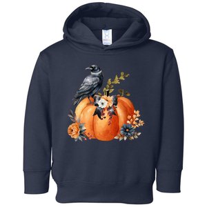 Pretty Autumn Raven Floral Pumpkin Fall Lover Toddler Hoodie