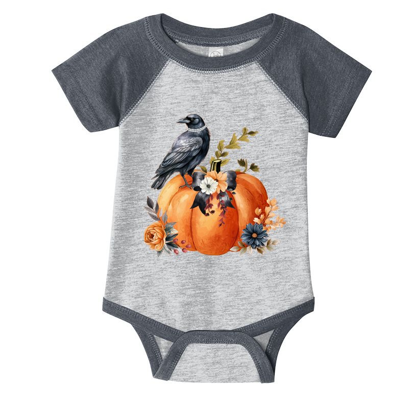 Pretty Autumn Raven Floral Pumpkin Fall Lover Infant Baby Jersey Bodysuit