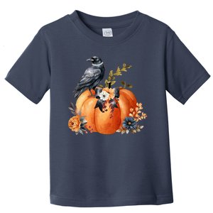 Pretty Autumn Raven Floral Pumpkin Fall Lover Toddler T-Shirt