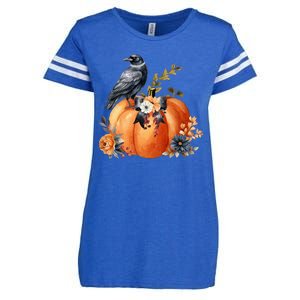 Pretty Autumn Raven Floral Pumpkin Fall Lover Enza Ladies Jersey Football T-Shirt