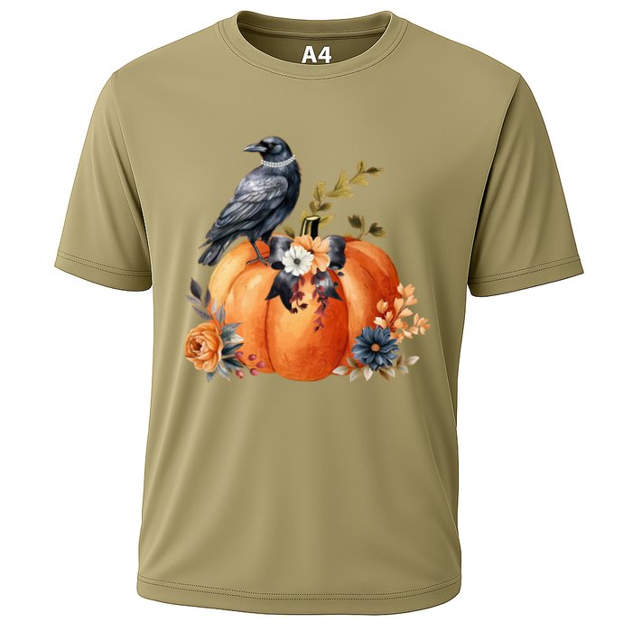 Pretty Autumn Raven Floral Pumpkin Fall Lover Performance Shirt