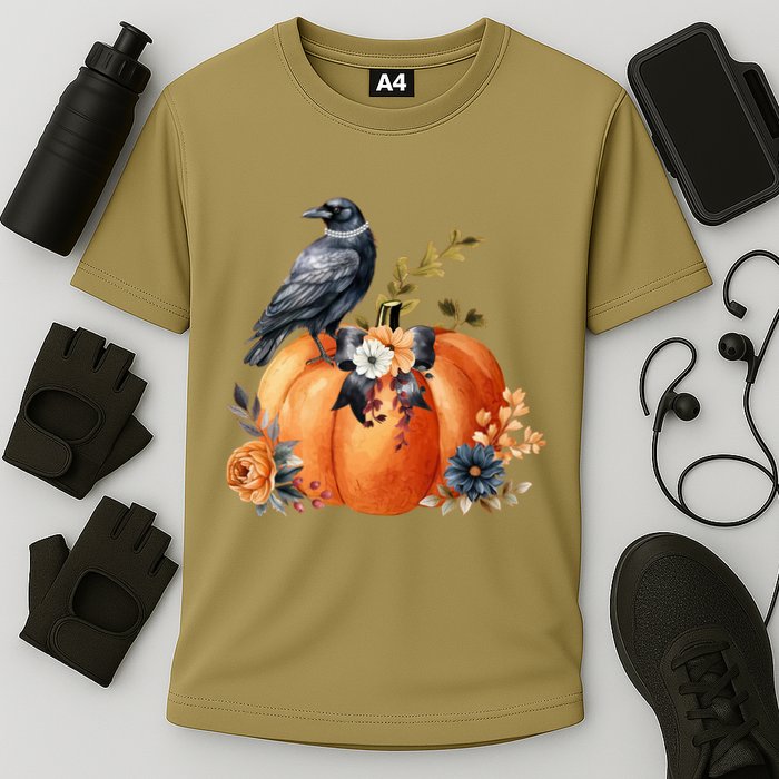 Pretty Autumn Raven Floral Pumpkin Fall Lover Performance Shirt