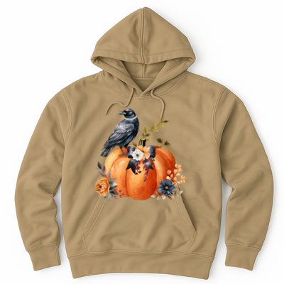 Pretty Autumn Raven Floral Pumpkin Fall Lover Hoodie