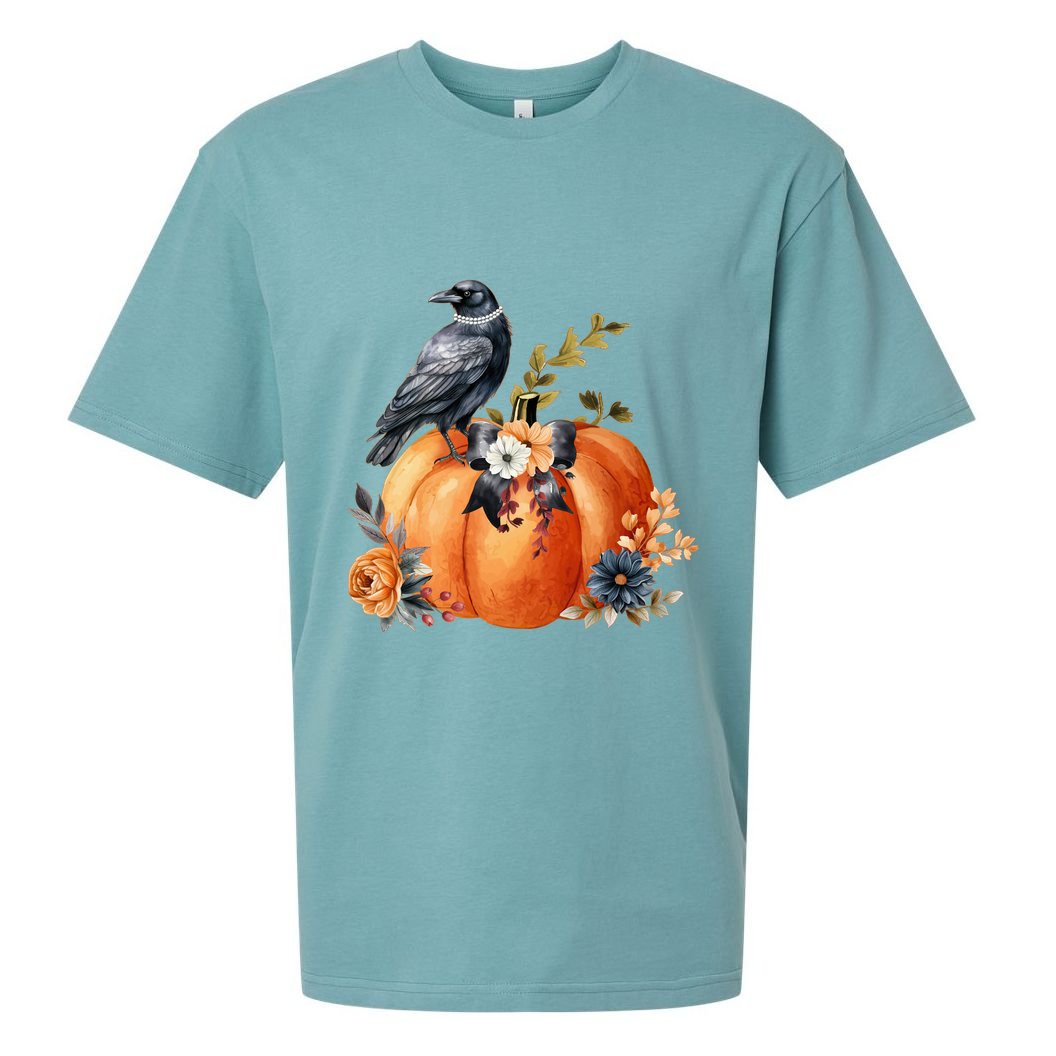 Pretty Autumn Raven Floral Pumpkin Fall Lover Sueded Cloud Jersey T-Shirt