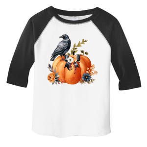 Pretty Autumn Raven Floral Pumpkin Fall Lover Toddler Fine Jersey T-Shirt