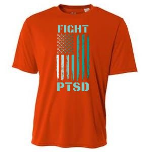 PTSD Awareness Ribbon Hope Support Love American Flag Cooling Performance Crew T-Shirt