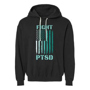 PTSD Awareness Ribbon Hope Support Love American Flag Garment-Dyed Fleece Hoodie