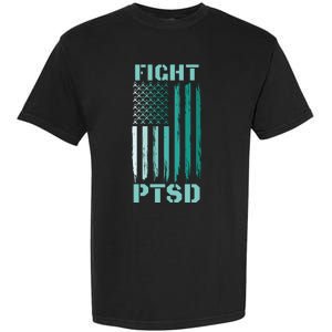 PTSD Awareness Ribbon Hope Support Love American Flag Garment-Dyed Heavyweight T-Shirt