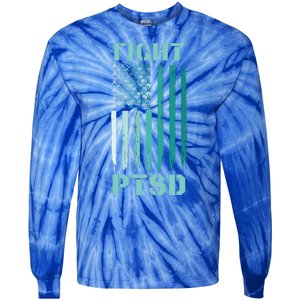 PTSD Awareness Ribbon Hope Support Love American Flag Tie-Dye Long Sleeve Shirt