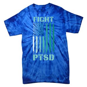 PTSD Awareness Ribbon Hope Support Love American Flag Tie-Dye T-Shirt