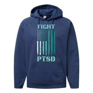 PTSD Awareness Ribbon Hope Support Love American Flag Performance Fleece Hoodie