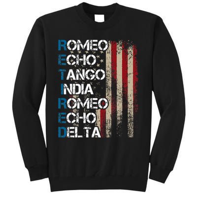 Phonetic Alphabet Retired Veteran Retirement Army Military Tall Sweatshirt