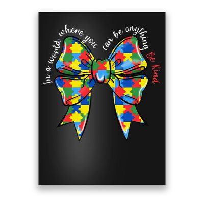 Puzzle Autism Ribbon Coquette Bow Be Kind Autism Mom Poster