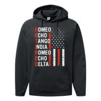 Phonetic Alphabet Retired Veteran Retirement Army Military Performance Fleece Hoodie