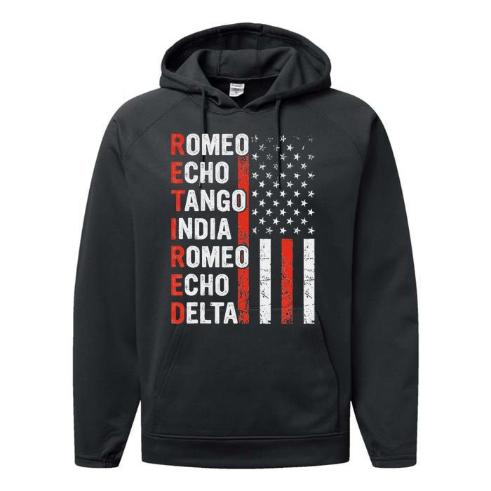 Phonetic Alphabet Retired Veteran Retirement Army Military Performance Fleece Hoodie