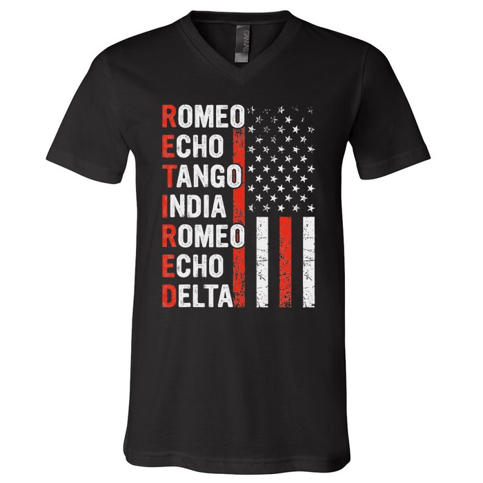 Phonetic Alphabet Retired Veteran Retirement Army Military V-Neck T-Shirt