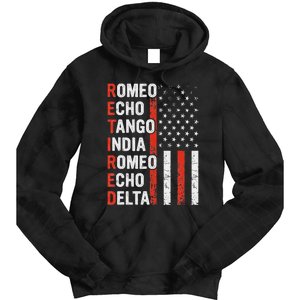 Phonetic Alphabet Retired Veteran Retirement Army Military Tie Dye Hoodie